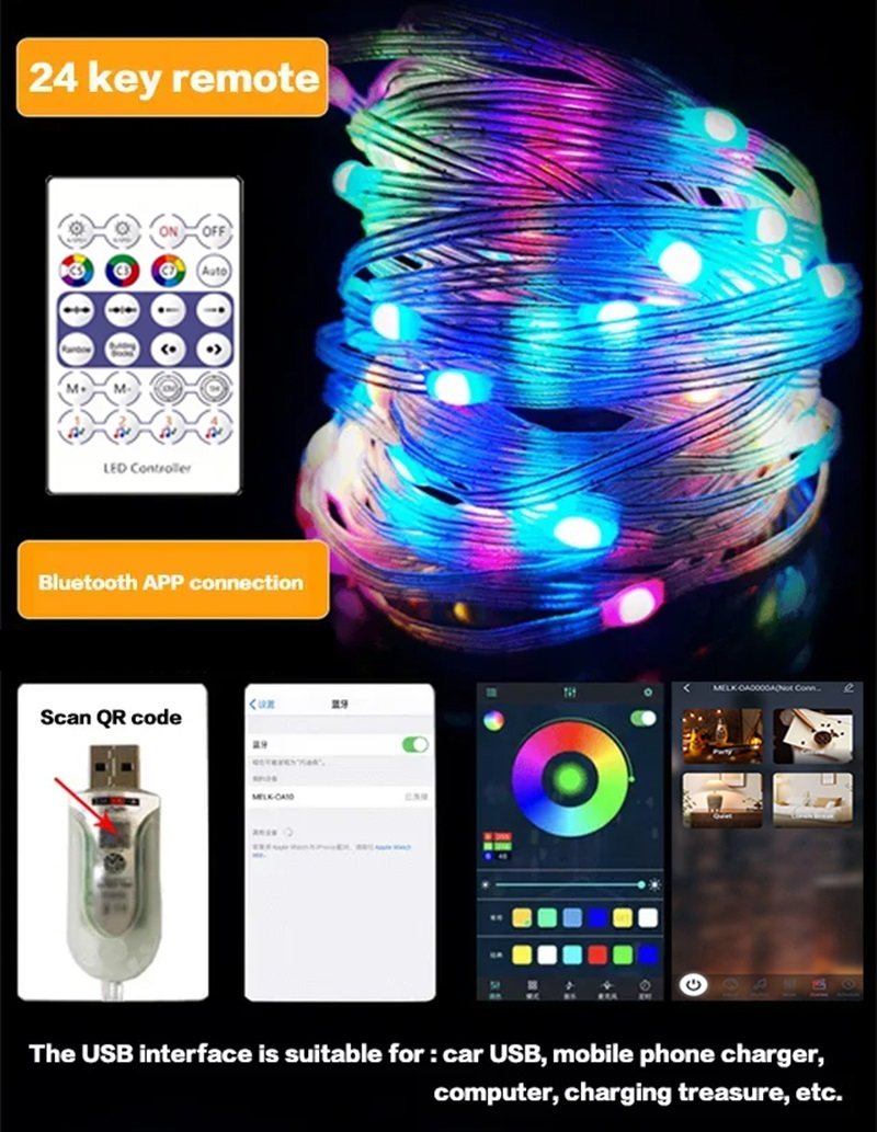 LED Strip Lights Vocoal String Light USB RGB Fairy Light APP Bluetooth ...