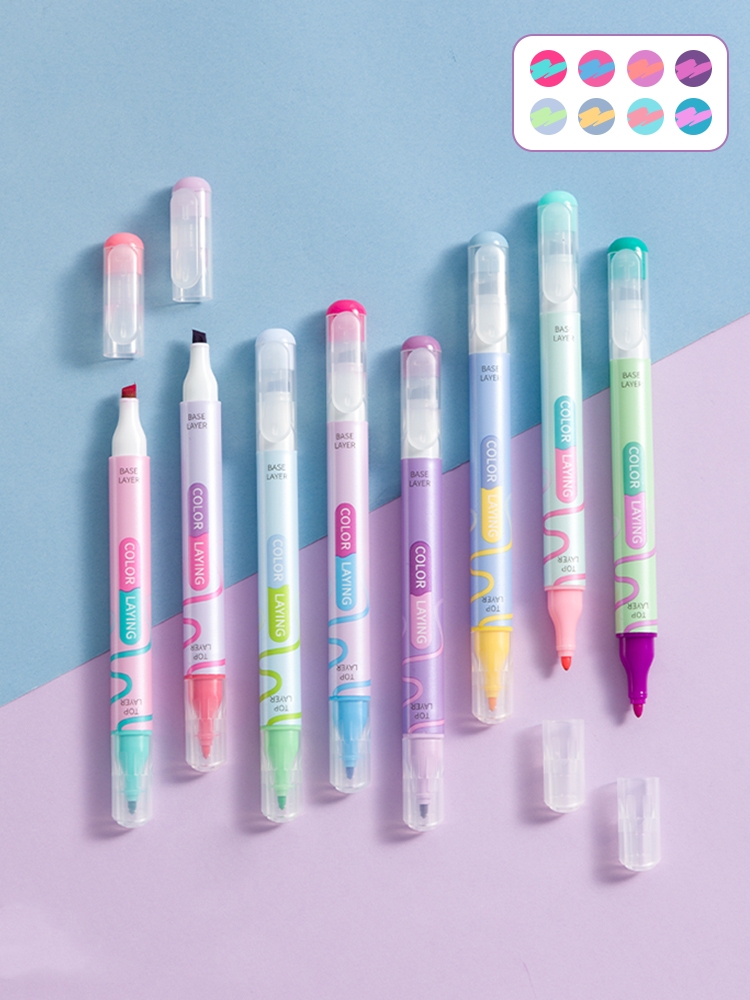 Penlab 8pcs Color Laying Highlighter Pen Set Dual-side Fluorescent ...