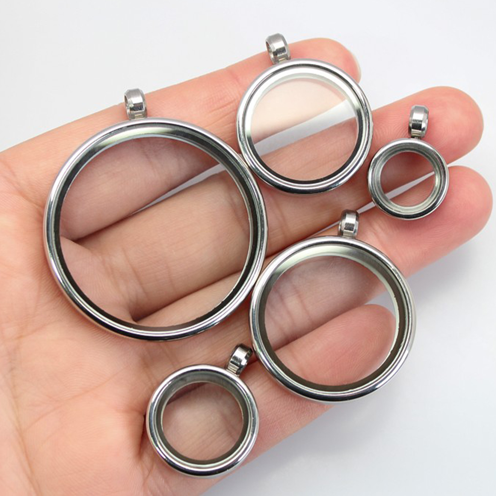 Silver Locket Necklace 1Pcs Nakalutang na Bilog na Pendant Malinaw na ...