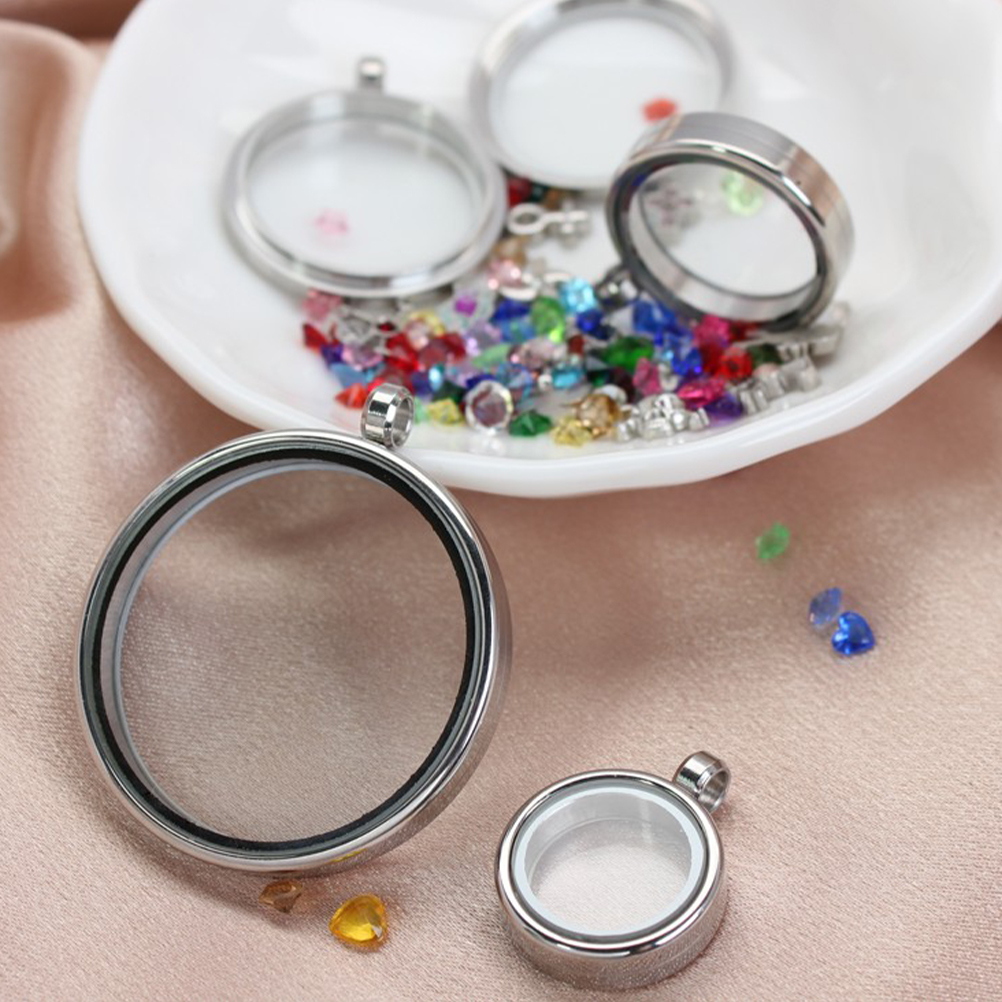Silver Locket Necklace 1Pcs Nakalutang na Bilog na Pendant Malinaw na ...