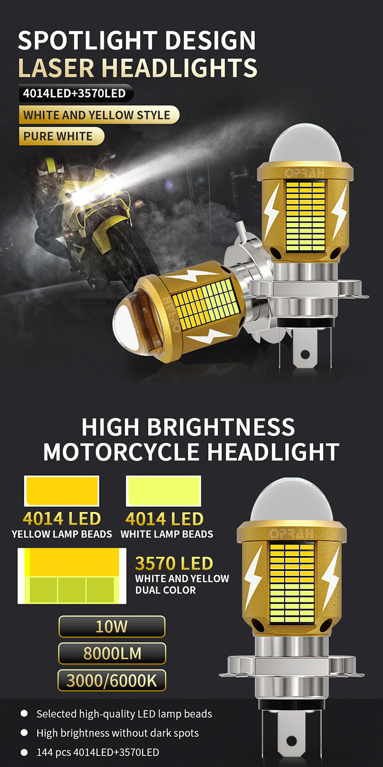 Oprah Super Bright H4 Motorcycle LED Headlight H6 Headlight BA20D LED ...