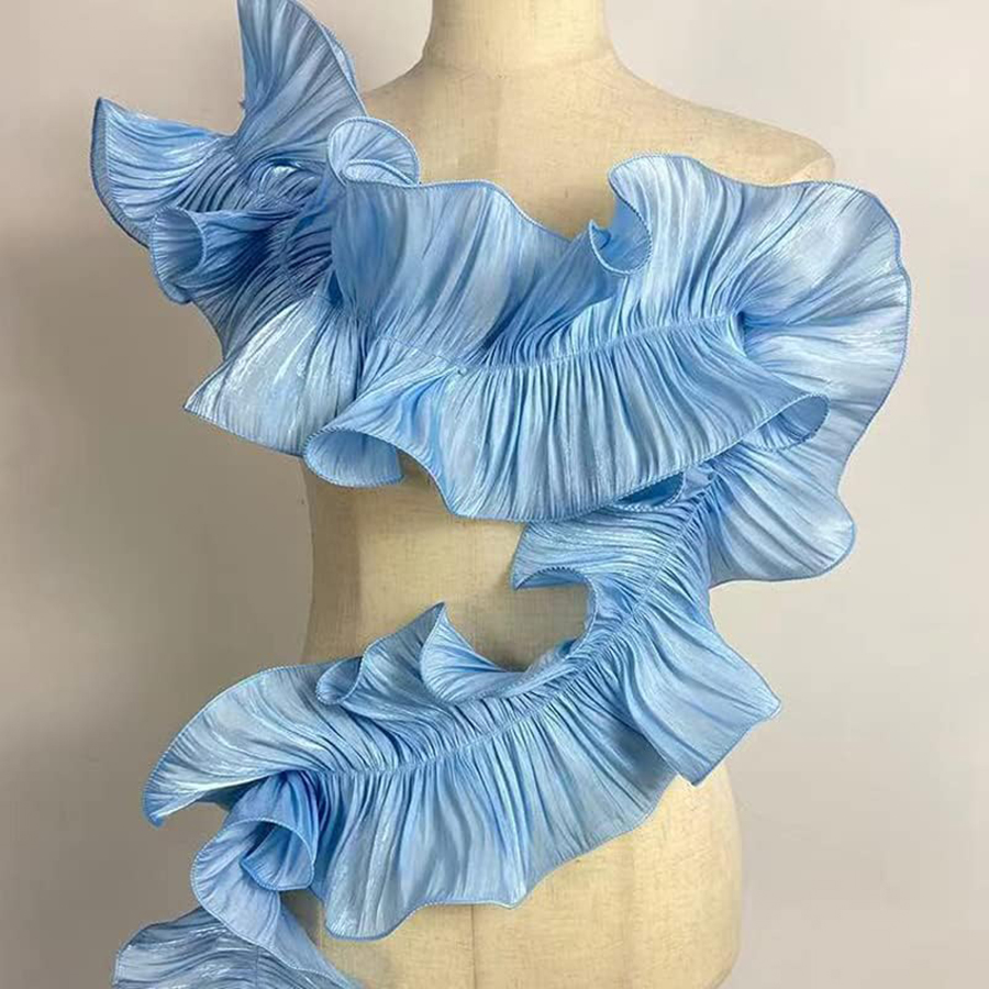 1 Yard Double Ruffle Pleated Chiffon Trim Dress Decoration Fabric ...