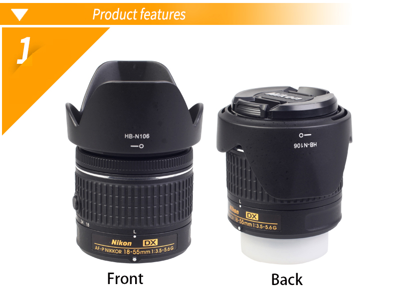 BIZOE HB-N106 Camera Lens Hood For Nikon AF-P 18-55mm Lens Camera  D3000/D3100/D3200/D3300/D3400/D5300/D5400/D5600/ 55mm
