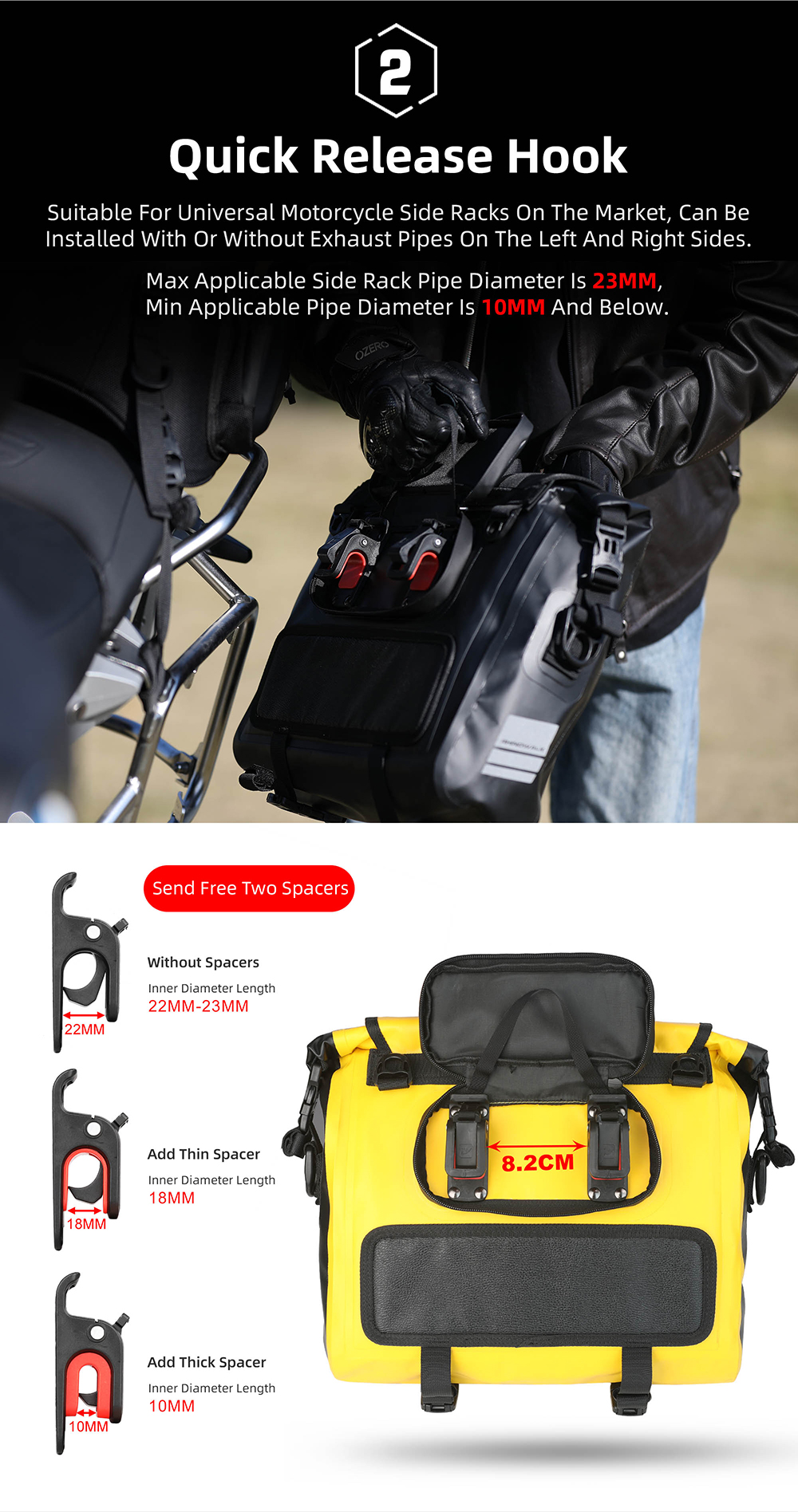 Rhinowalk 15L Waterproof motorcycle quickrelease saddle bag