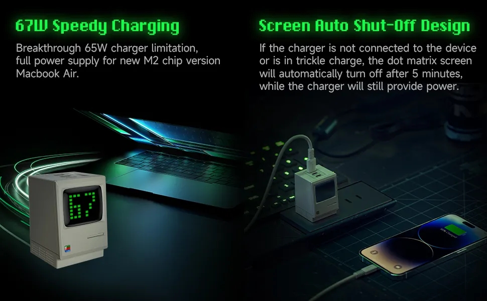 Sharge/Shargeek USB C Charger,Retro 67W GaN Charger with Digital Rain ...