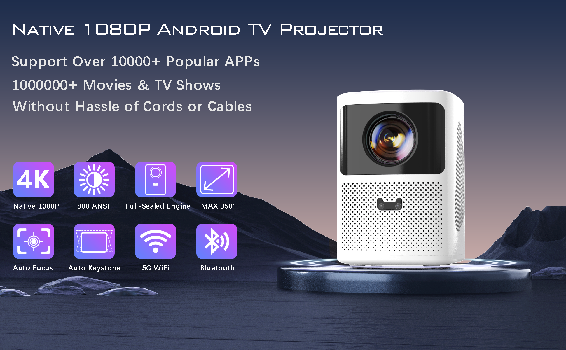 EGOBAS 4K Decode Android Projector/800ANSI Lumens/Native 1080P/5G WiFi ...
