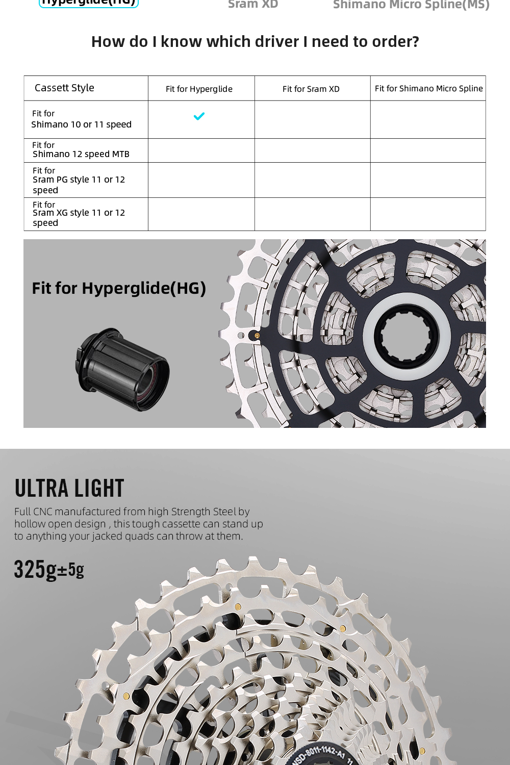 SPEDAO 11s 11-42T 11 speed Cogs MTB Bicycle Cassette STEEL CNC