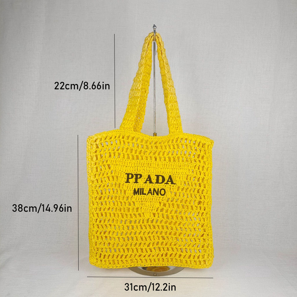 Pra Paper Rope Woven Shoulder Bag Beach Handbag Letter Hollow Leisure ...