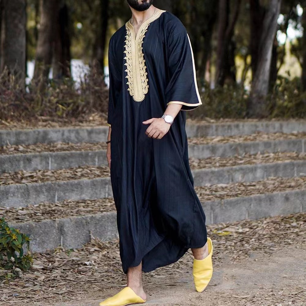 Fashion Men Jubba Thobes Muslim Robe Ethnic Style Jubah Lelaki Lengan ...