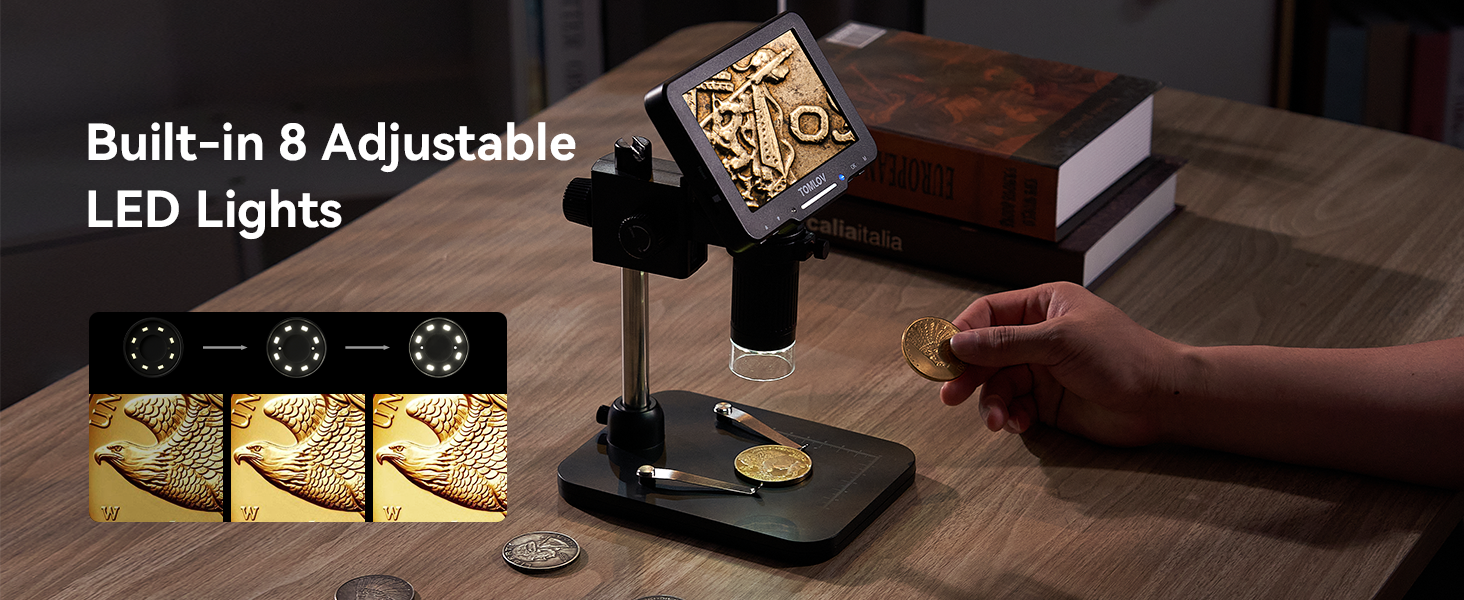 TOMLOV DM5 Coin Microscope 1000X, 5’’ LCD Digital Microscope with LED