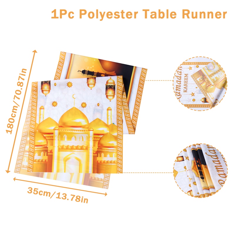 35*180cm Yellow Castle Eid Mubarak Table Runner Hari Raya Ramadan ...