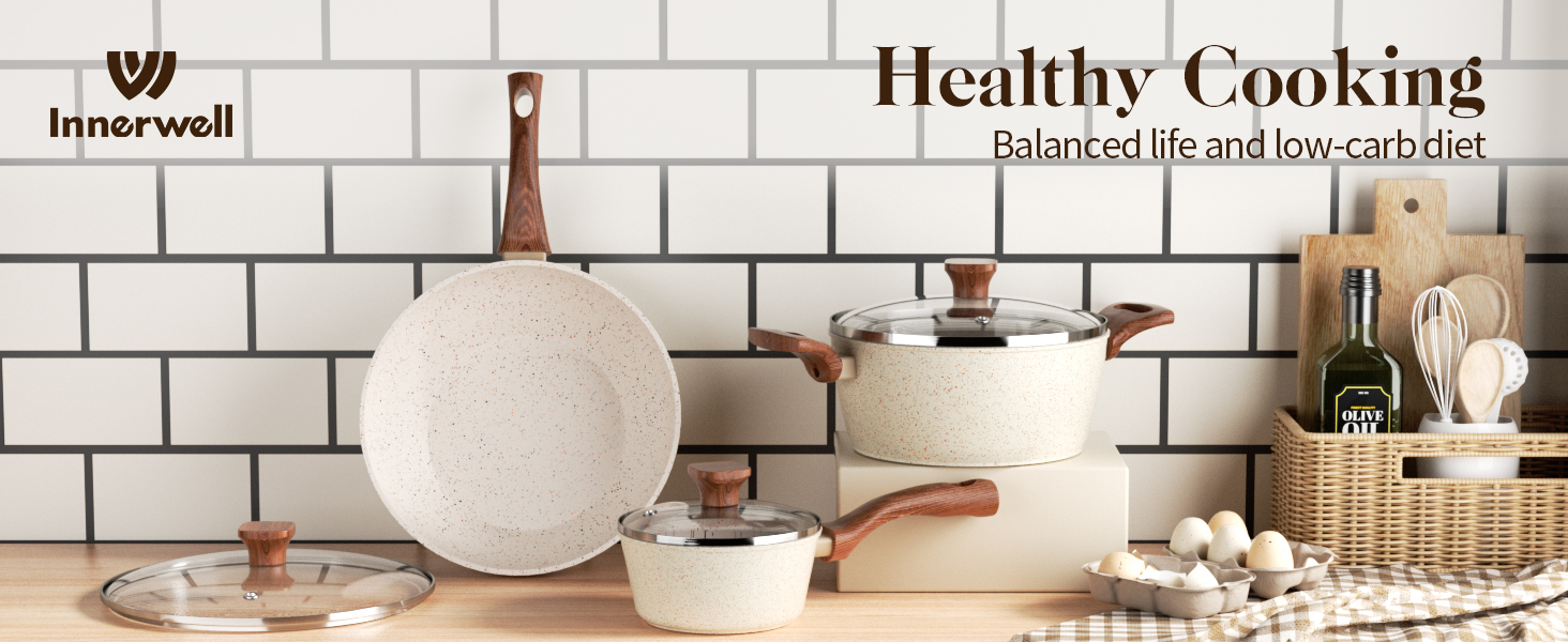 Innerwell White Granite periuk batu Non sticky Cookware Set (13 Pcs ...