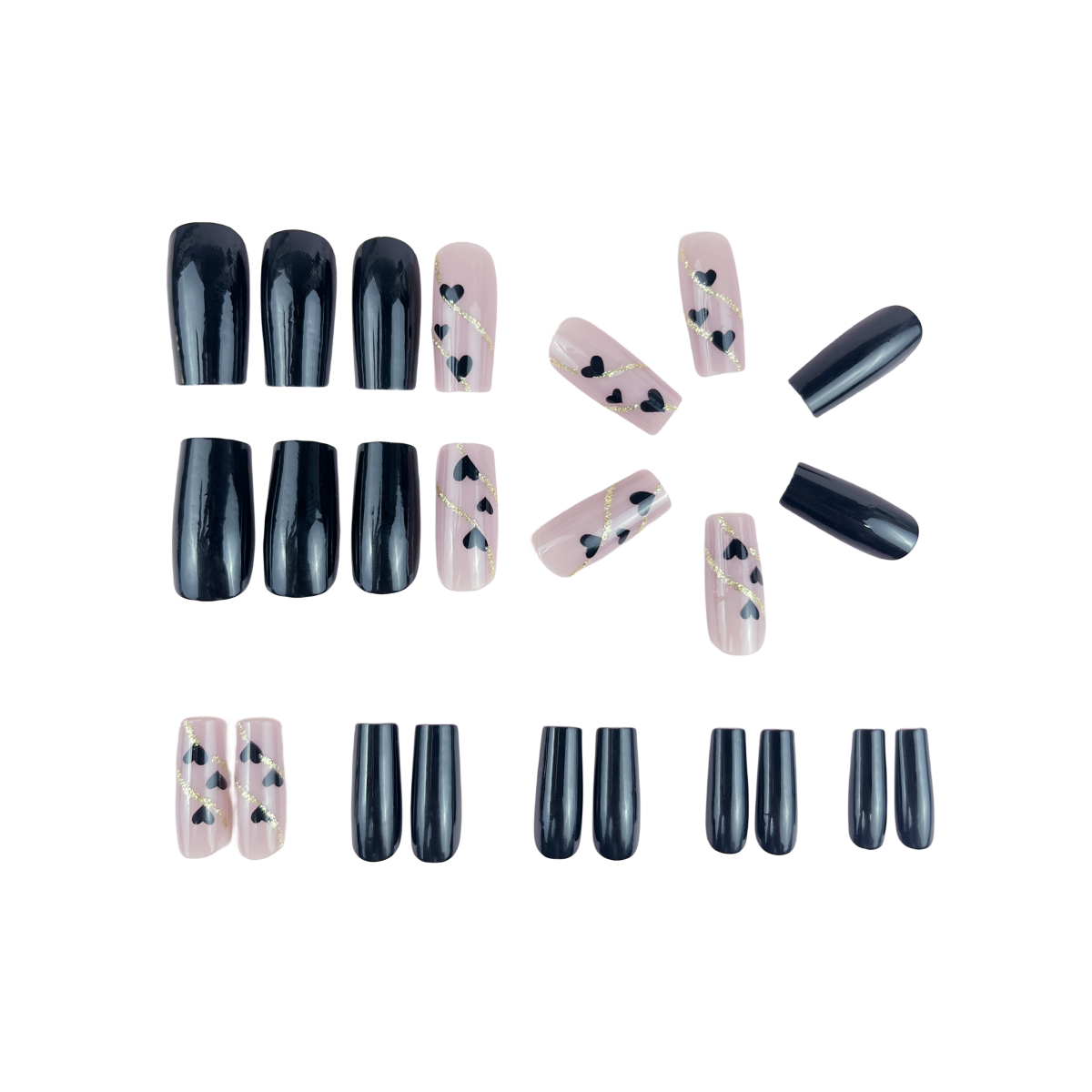 24 Pieces Long Square Heart Design Finger Nail Set Suitable for ...
