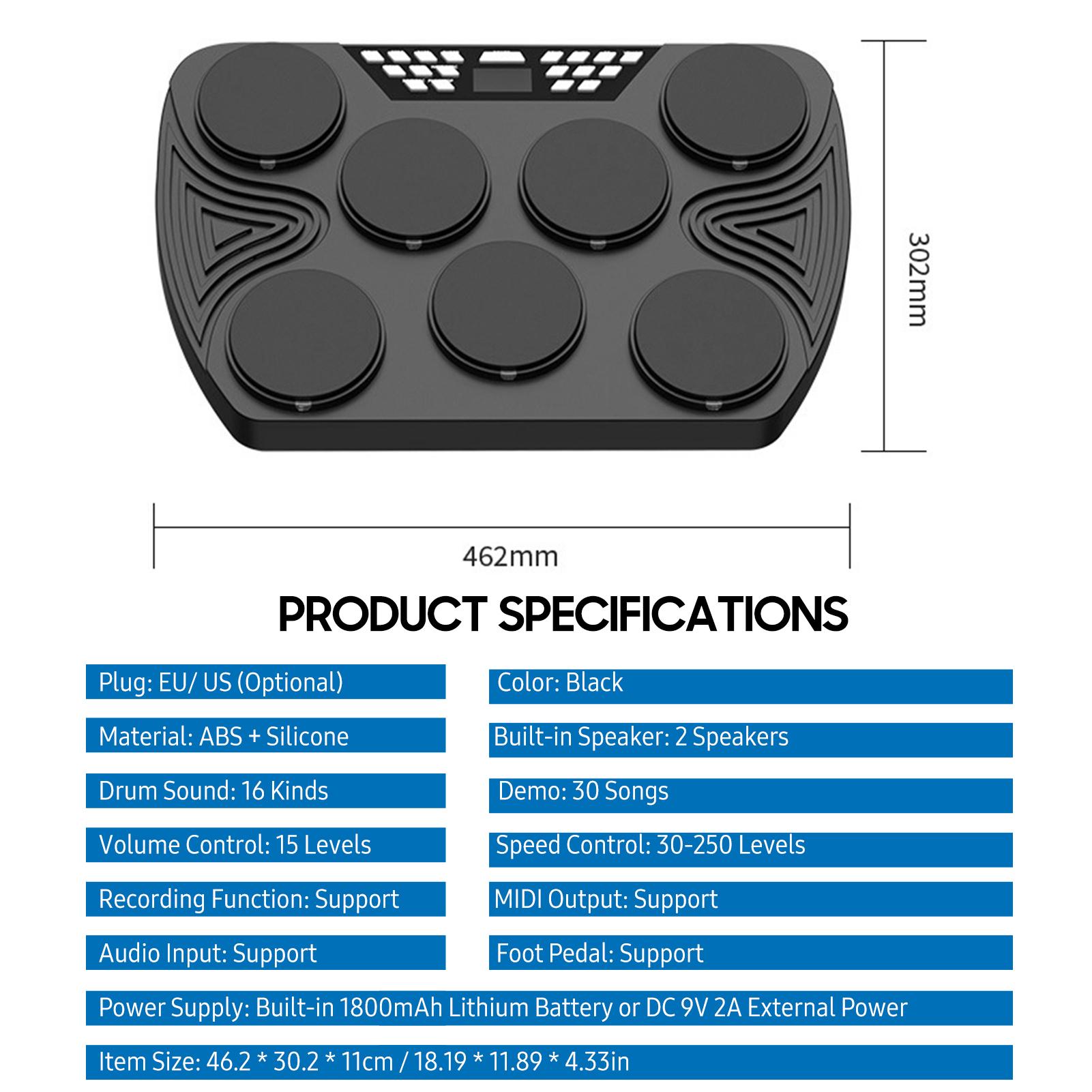 [COD] Electronic Drum Set Multifunction Portable 7 Velocity-Sensitive ...