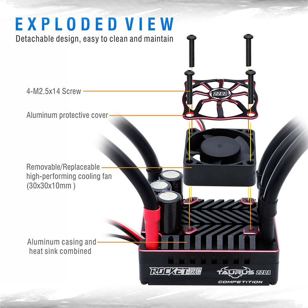 Rocket Sensored Brushless ESC 220A TAURUS Speed Controller V2 Turbo for ...