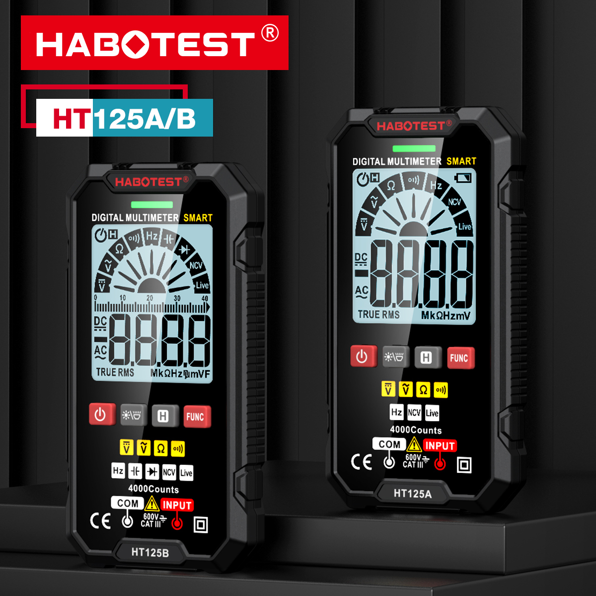 HABOTEST HT125 Smart Digital Multimeter 600V AC/DC Voltmeter 4000 ...