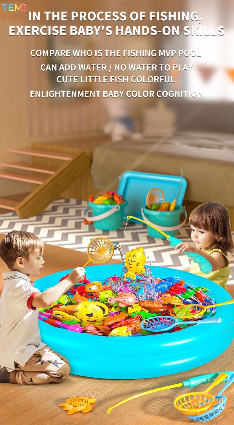 TEMI TEMI Fishing Toy for Kids with 60cm Pool Pretend Play Magnetic ...