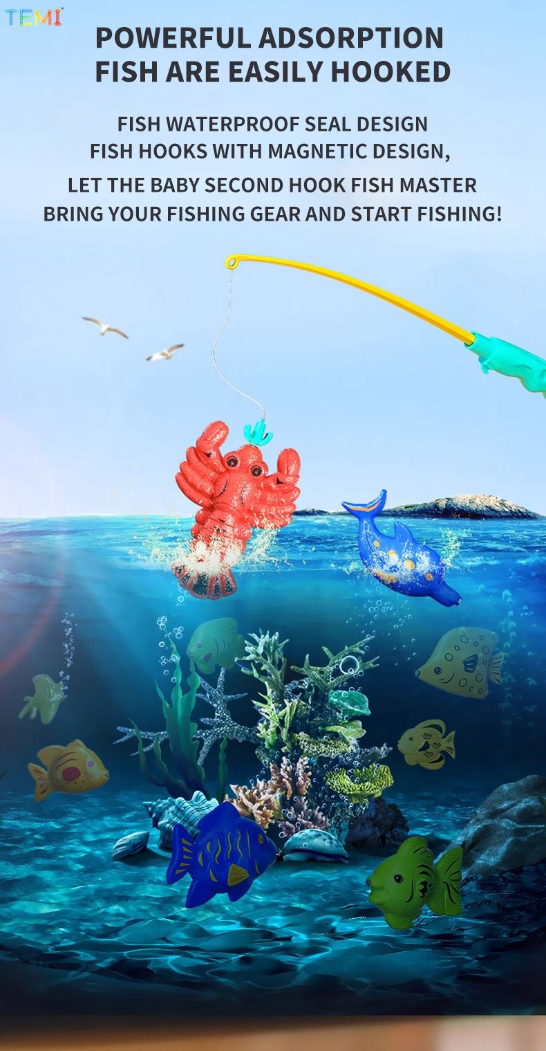 TEMI TEMI Fishing Toy for Kids with 60cm Pool Pretend Play Magnetic ...
