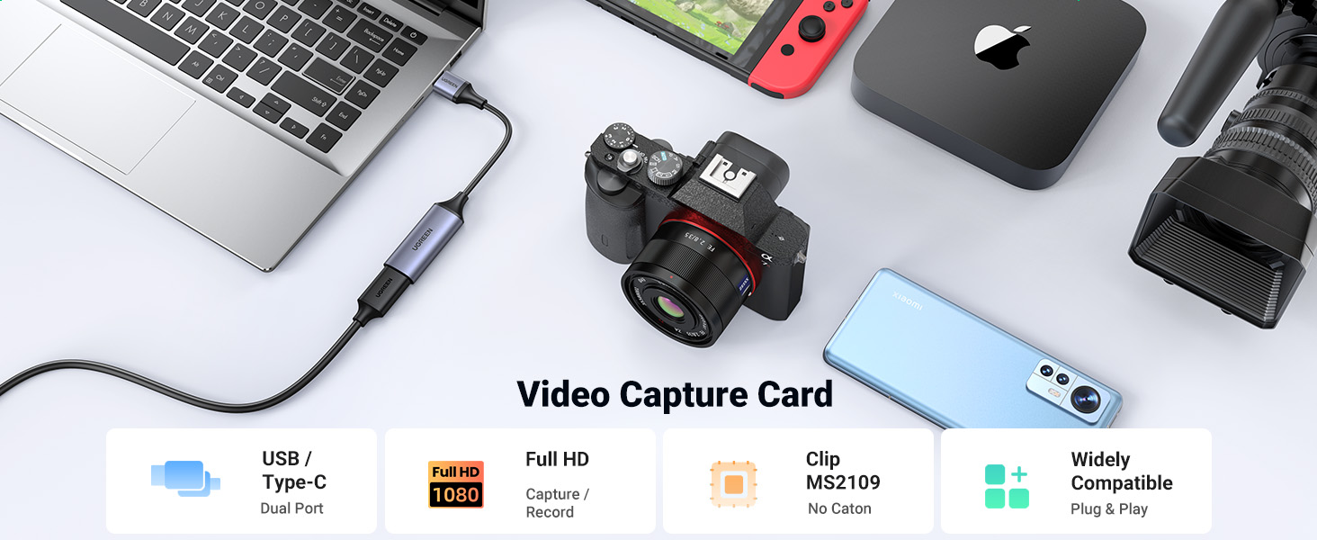 UGREEN Video Capture Card 4K HDMI to USB/Type-C HDMI Video Grabber Box ...