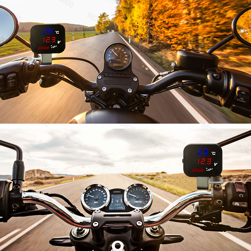 KOSO Motorcycle Voltmeter 3 IN 1 Temperature Meter Thermometer with ...
