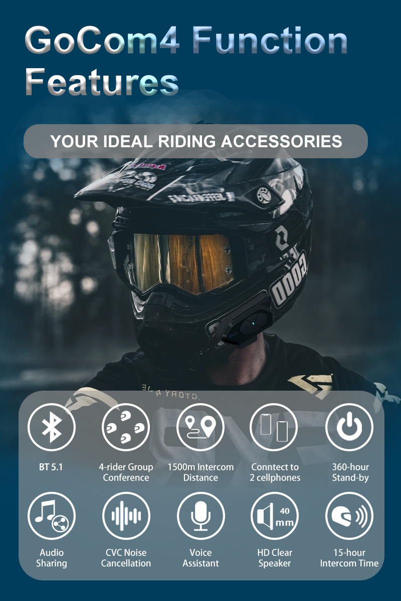 NOECI Music Sharing GoCom4 4-rider Helmet Wireless Bluetooth Intercom ...