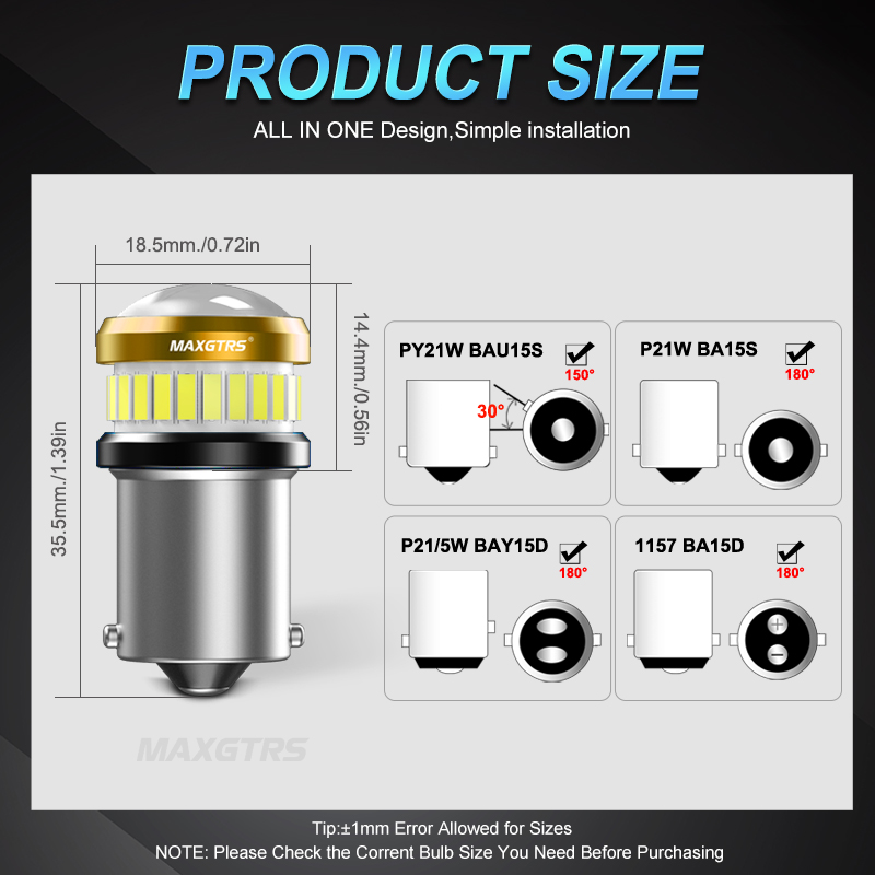 MAXGTRS 2x BA15S P21W LED Bulbs S25 1156 BAU15S BAY15D 1157 BA15D 4014 ...