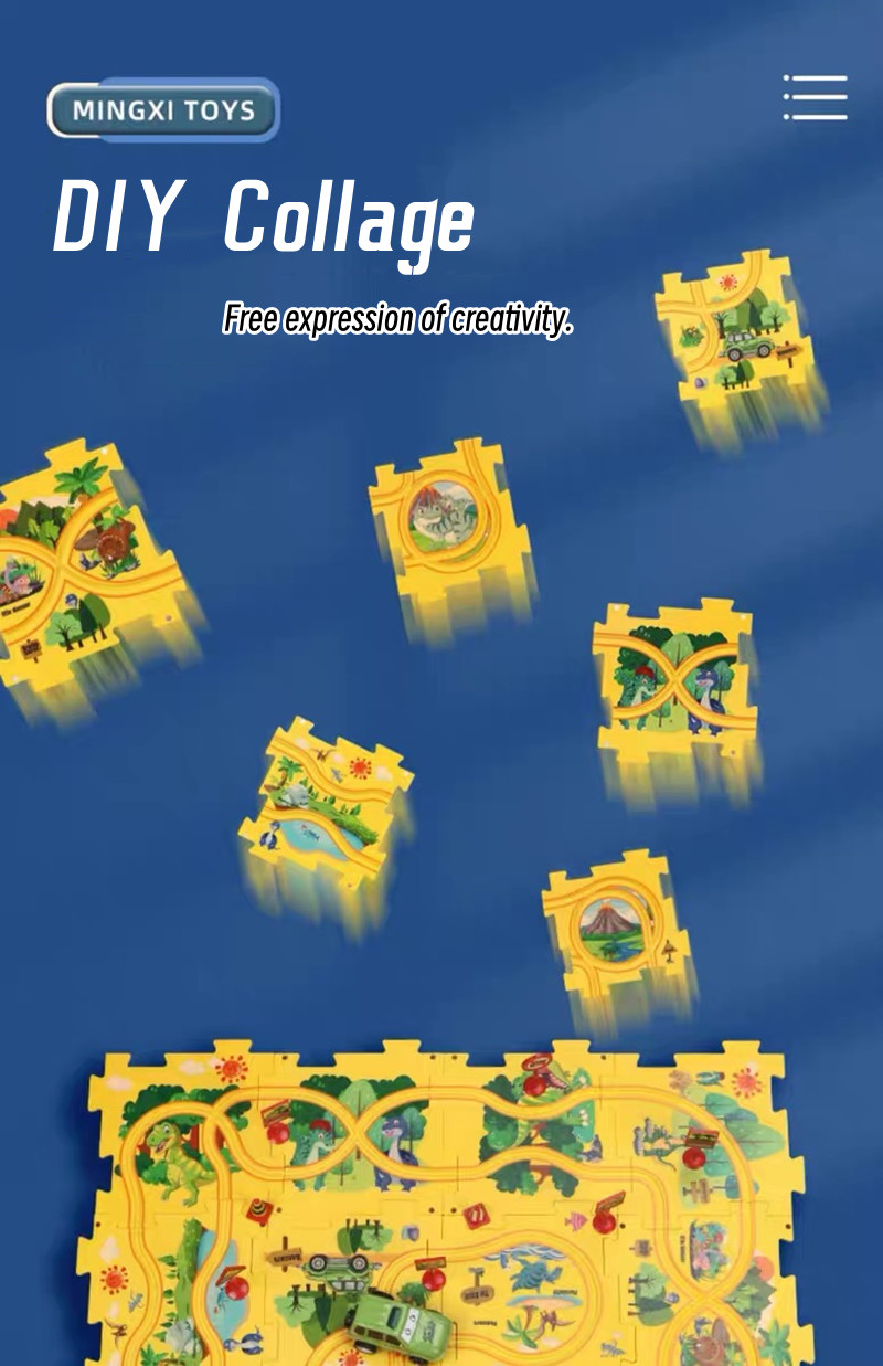Rail Car Puzzle Game Set, Cute Car And Floor Puzzle Mat Set,4 Themes ...