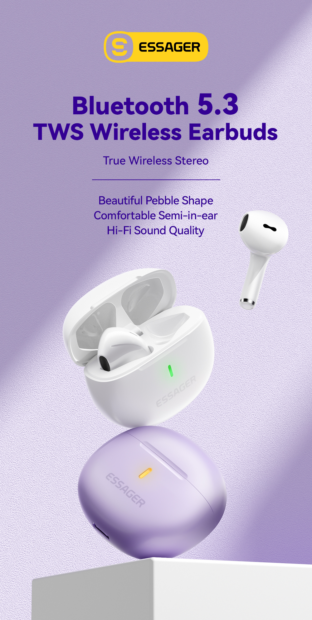 Essager TWS 5.3 Wireless Bluetooth Headphones BT Stereo For Half In-Ear ...