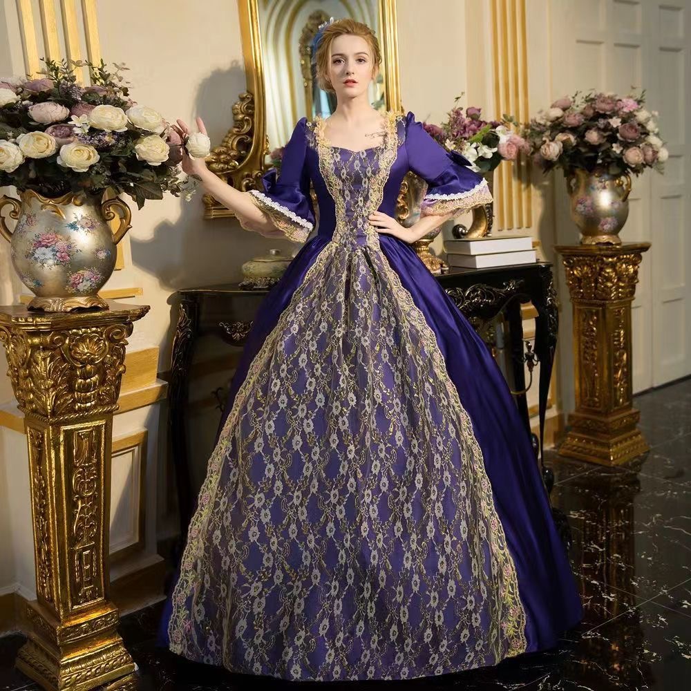 Women's Renaissance Medieval Prom Dress, Queen's Champagne Costume ...