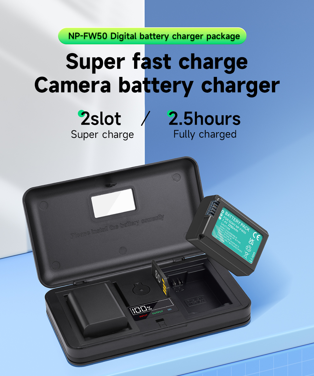 PALO NP‑FW50 2250mAh Battery &LCD Dual Charger Case for Sony Alpha ...