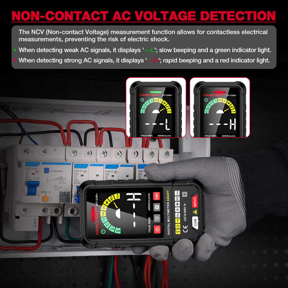 HABOTEST HT124 Smart Digital Multimeter 600V AC/DC Voltmeter 4000 ...