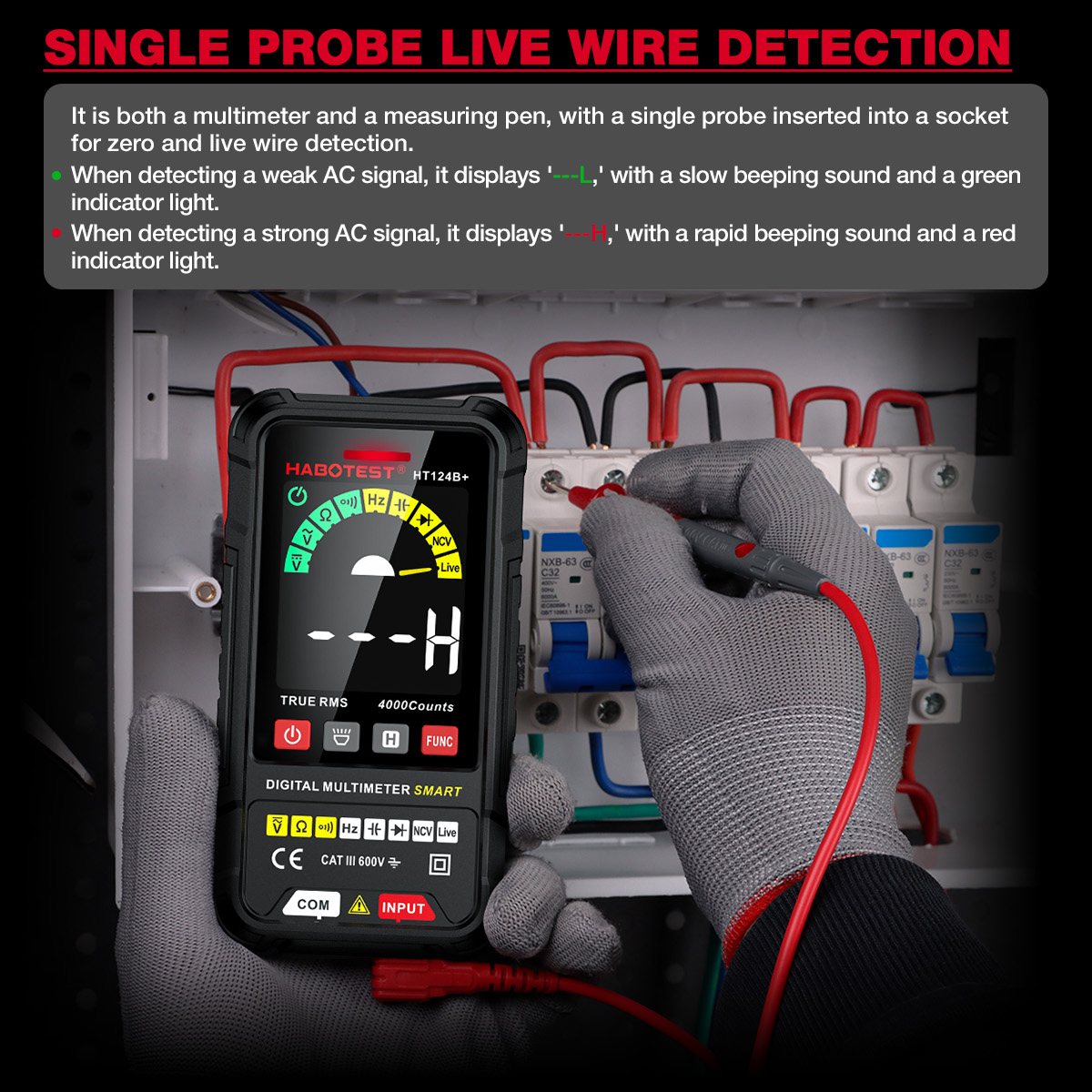 HABOTEST HT124 Smart Digital Multimeter 600V AC/DC Voltmeter 4000 ...