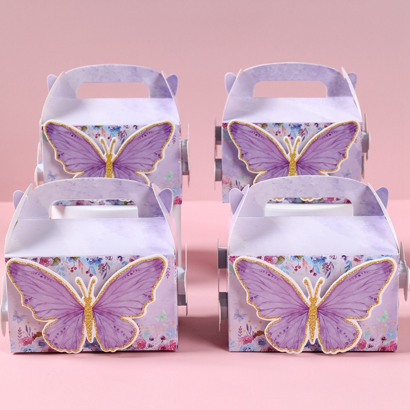 4/6pcs Purple Theme Butterfly Paper Box Packing Box Pastable Butterfly