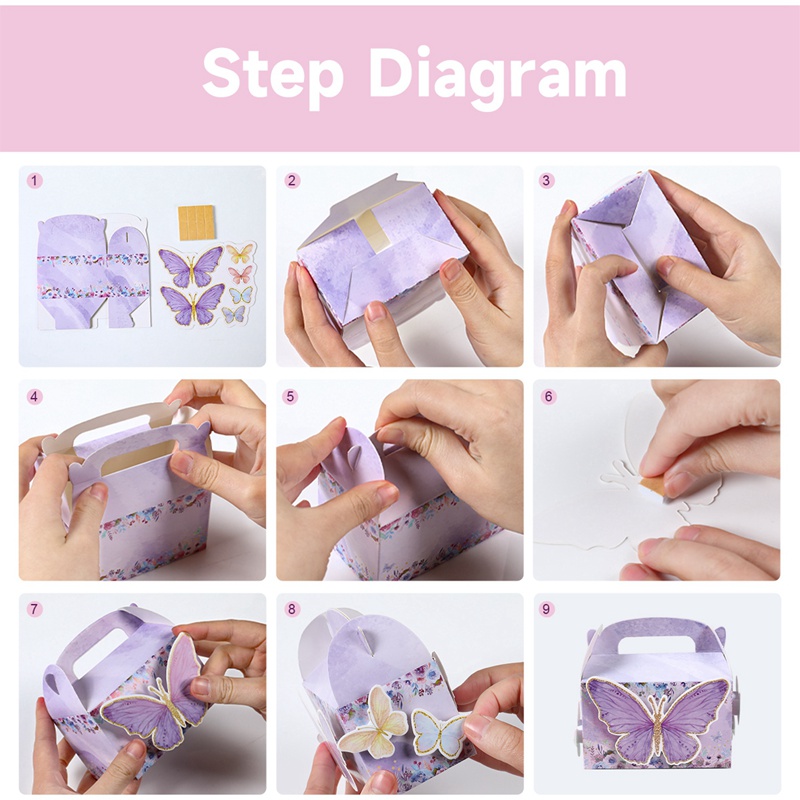4/6pcs Purple Theme Butterfly Paper Box Packing Box Pastable Butterfly ...