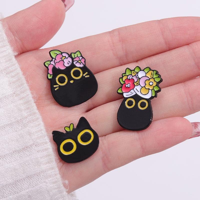 24 Set 4-5/PCS Cartoon Cat Enamel Brooch Cute Big Eyes Kitty Pins Rose ...