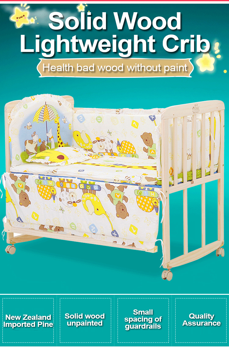 Solid wood crib Solid wood multifunctional cradle bed Variable desk ...