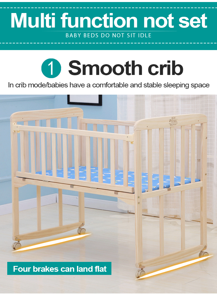 Solid wood crib Solid wood multifunctional cradle bed Variable desk ...