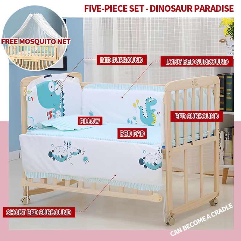 Solid wood crib Solid wood multifunctional cradle bed Variable desk ...
