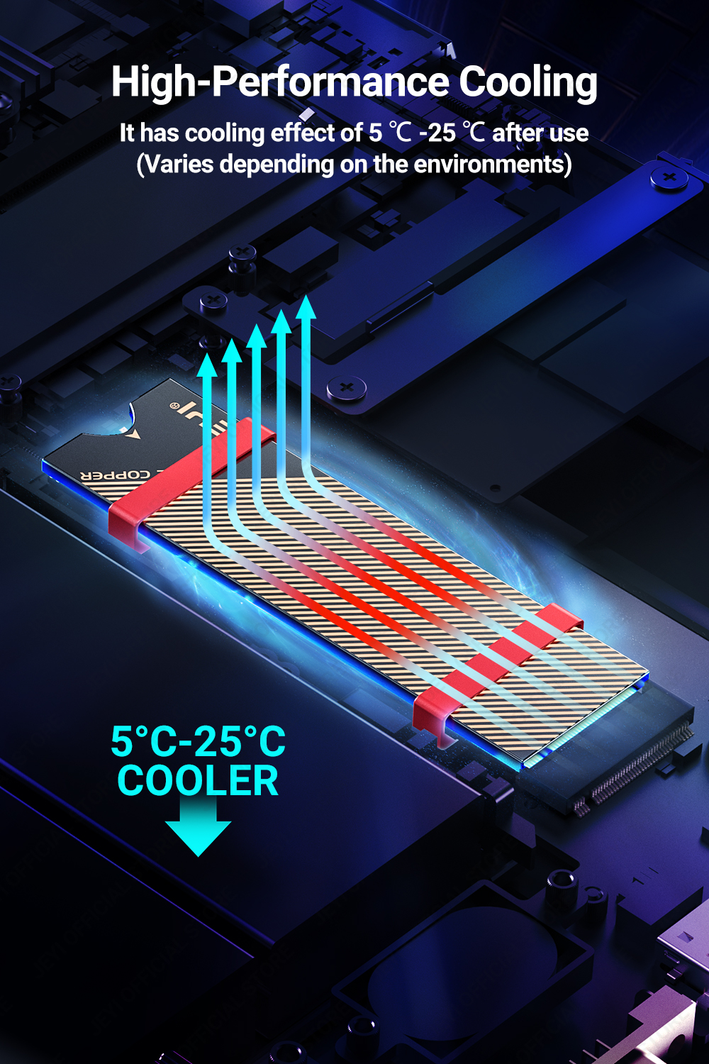 JEYI M.2 Copper SSD Heatsink with Graphene Layer, M2 NVMe NGFF 2280