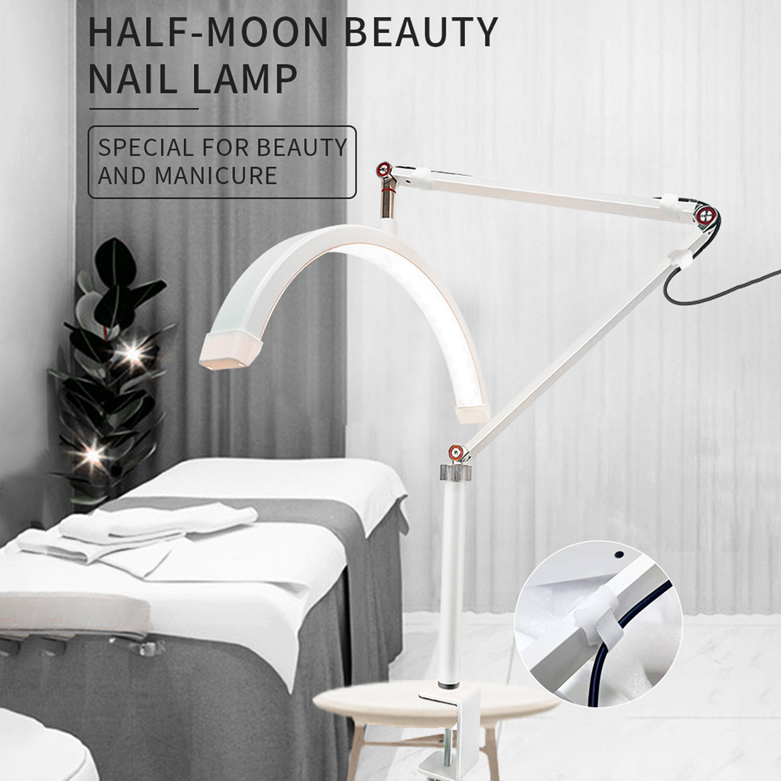Andoer HD-M3X LED Video Lamp, Half Moon Fill Light, 3000K-6000K, Dimmable, with C Clamp, Table Holder, Metal Light Stand for Tattoo, Eyelashes
