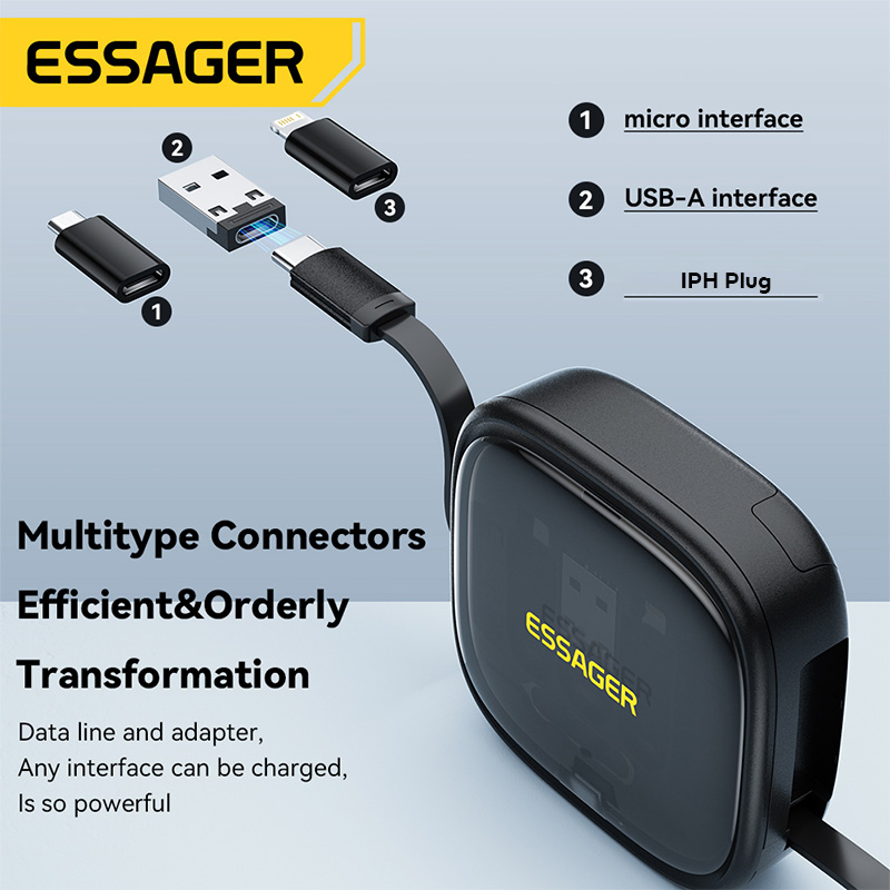 Essager 60W Stretchable 3A Fast Charging Cable Data Transmission ...