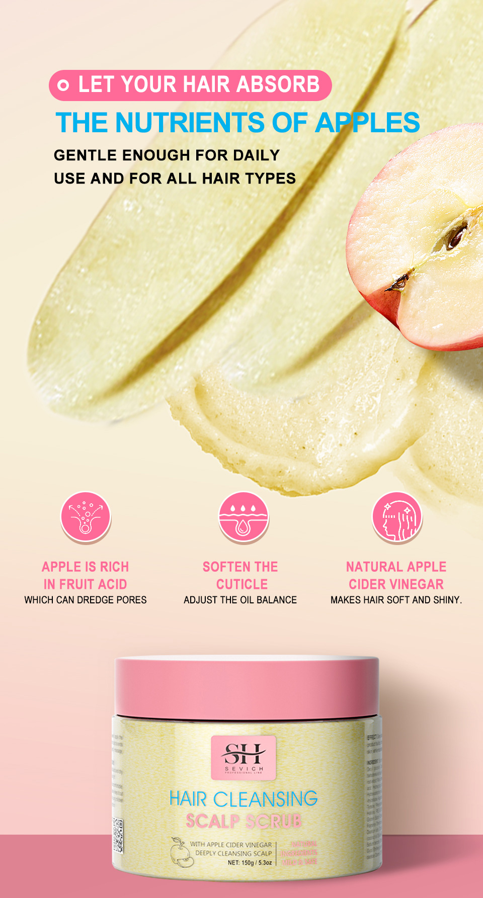 SEVICH Apple Puree Shampoo Sea Salt Shampoo Hair Treatment Scrub Hair ...
