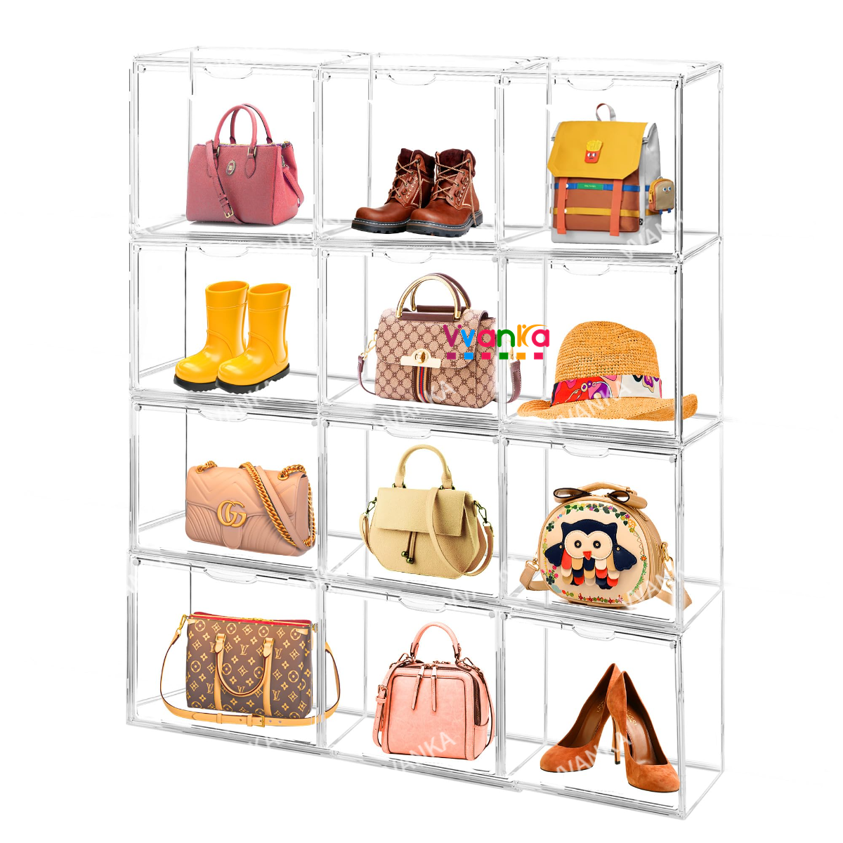 Display Case Shoe Storage Boxes Drop Front Luxury Stackable Bag ...