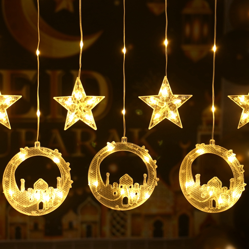 3 Meters EID Mubarak Moon Star Curtain String Light Ramadan Garland ...