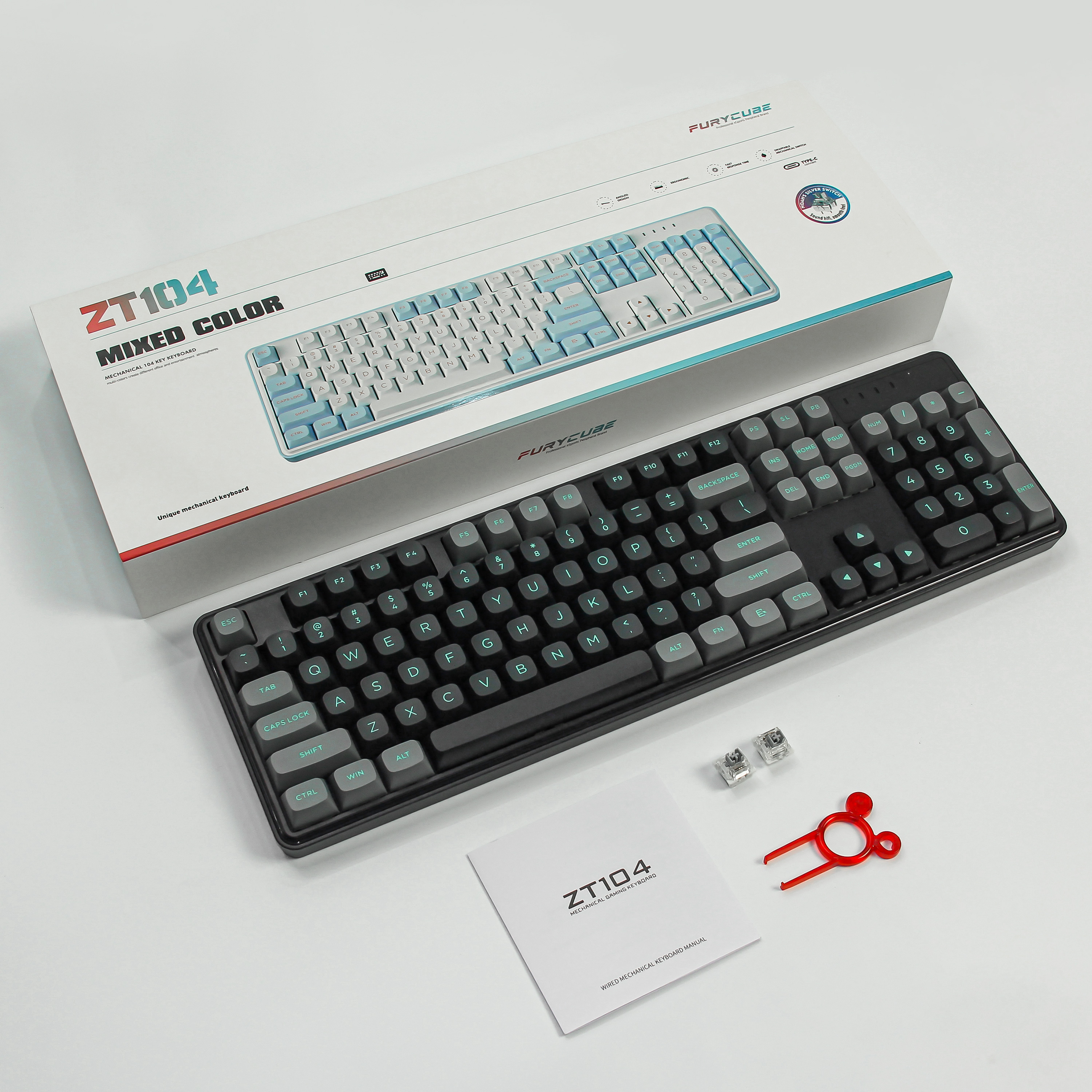 ZT104 Mechanical Keyboard 104 Keys Noah silver switch hotswap white ...