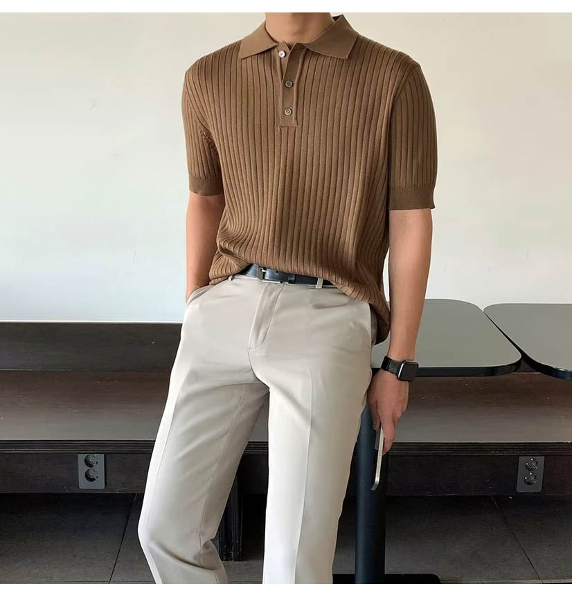 ProMan-Men's Striped Polo Shirt Slim Fit Korean Casual Style Plain ...