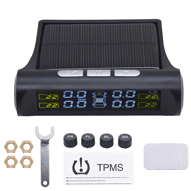 Wireless Tire Pressure Monitor System (TPMS) With 6 External Sensors, Solar/USB Charging, 0-144 PSI