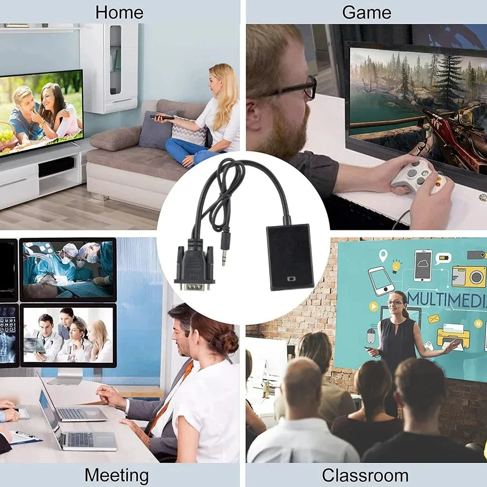 HD 1080P VGA to HDMI Converter Cable with 3.5mm Audio HDMI Adapter for ...