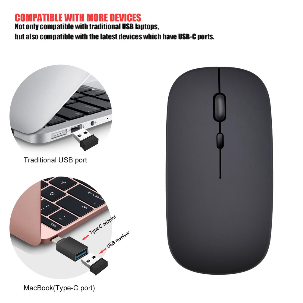 Wireless Mouse 2.4G Rechargeable Mice Ultra-Thin Silent Mouse Mute For ...