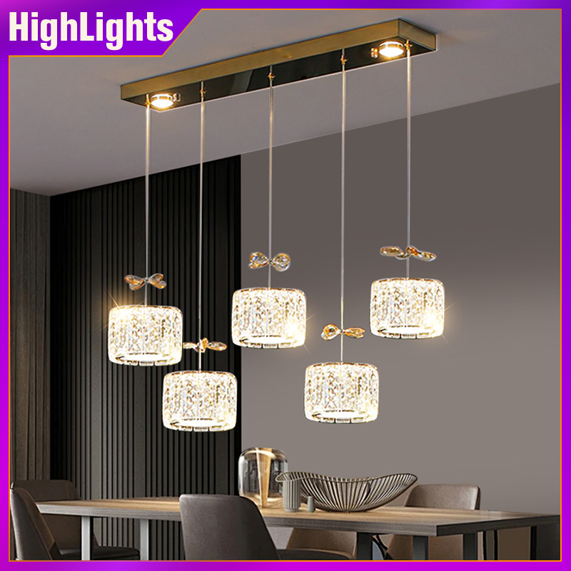 Long crystal restaurant pendant lights, bar counter decorative lights ...